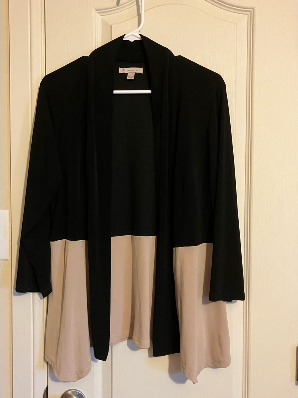 Open-Front Black and Beige Colorblock Cardigan
